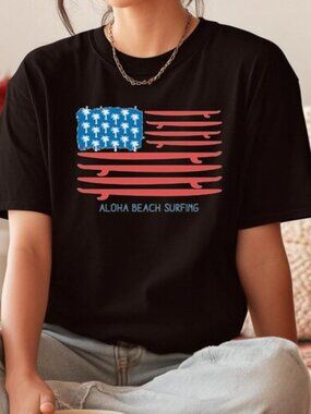 Graphic Beach Shirt, Patriotic Summer Tee, Summer Shirt Gift